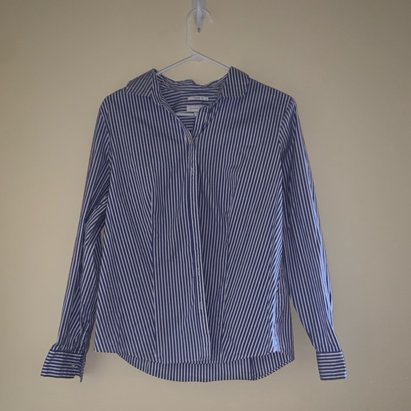 Women’s blue and white striped stretchy button down - Picture 1 of 3